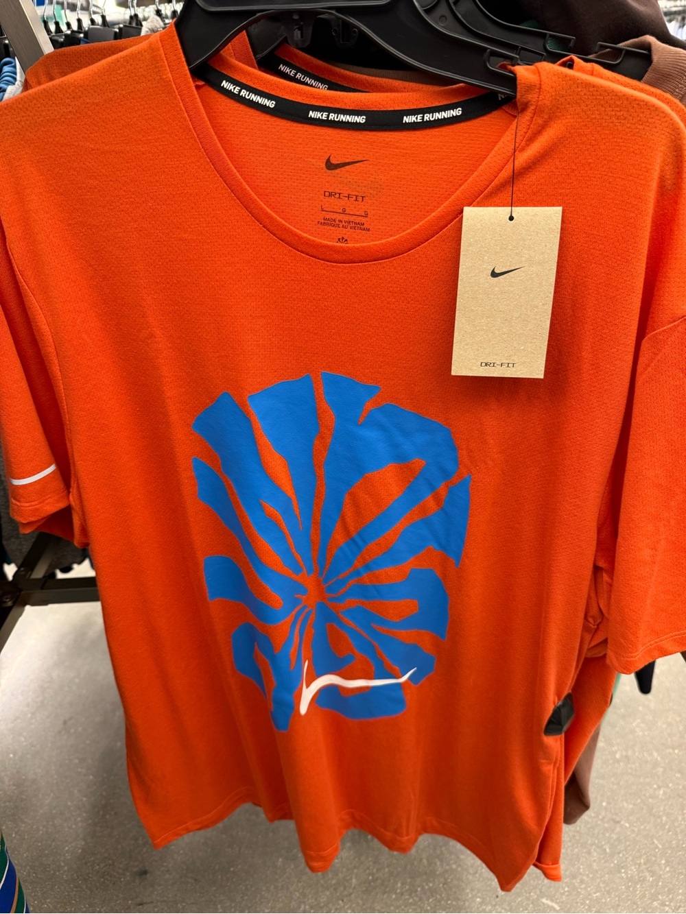 Nike Orange Short Sleeve Running Tee with Blue Graphic